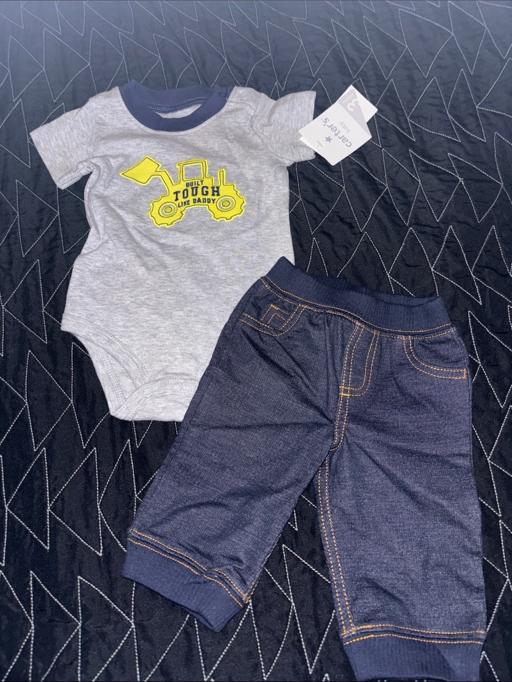 NWT Carters Gray Bodysuit & Navy Pants Set - 'Built Tough like daddy dump truck